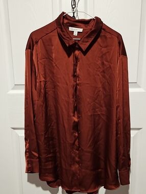 And Now This Women's Copper Satin Button-Up Blouse